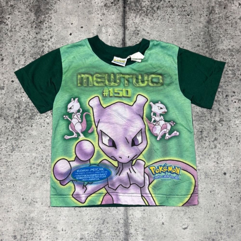 Vtg 90s 1999 Pokemon Mewtwo Graphic T-Shirt Kids Size 5 Green Nintendo #150